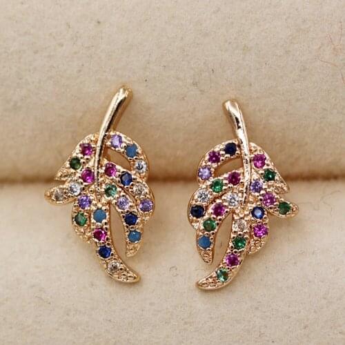 Trendy Leaf Stud Earrings for Women Gold plated Rainbow Earring Waterdrop Zircon Trendy Jewelry Party Wedding Anniversary Gift