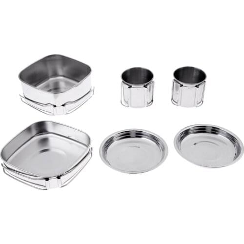 Outdoor 6Pcs Folding Pot Cookware Set Bowl Cooking Supplies Utensils Camping