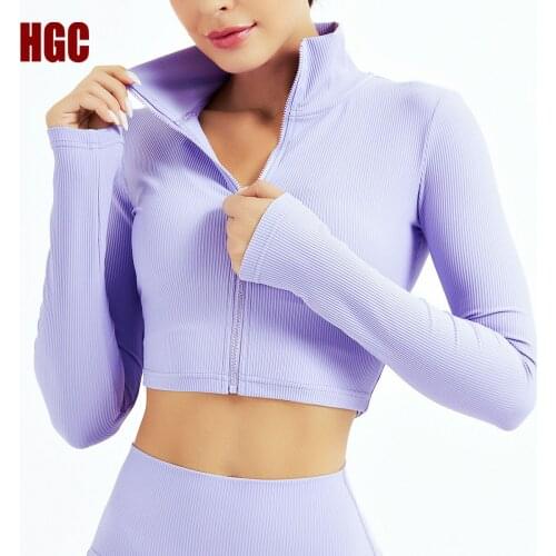 HGC Sports Top Women Long Sleeve Full Zipper Leisure Coat Autumn And Winter Fitness GYM Activewear Running Jacket Yoga Blouse