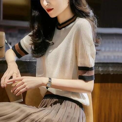 New Loose Women Summer Sweaters Summer tops O neck Solid color Short sleeve Jumper Sweater Thin Casual Knitted Pullover