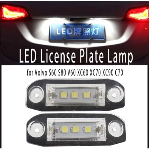 2pcs White Canbus LED License Number Plate Light No Error Tail Light Lamp High Power for Volvo S60 S80 V60 XC60 XC70 XC90 C70