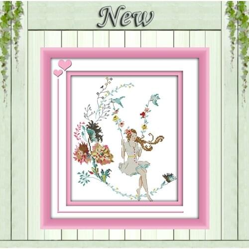 Woman beauty swing girl decor painting counted print on the canvas DMC 11CT 14CT kits NKF Cross Stitch embroider needlework Sets