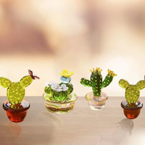 1pc Mini Glass Cactus Model Miniature Figurines DIY Desktop Ornament Micro Landscape Glass Cactus Figurine Miniature Home Decor