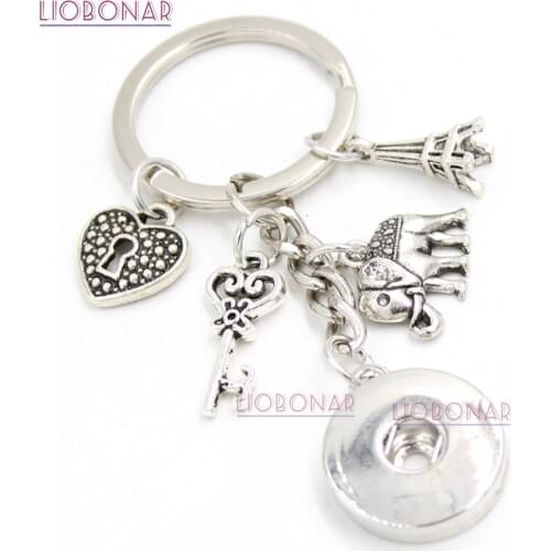10PCS Wholesale DIY Snap Keychain 18mm Snap Jewelry Heart Lock Key Elephant Key Chain Handbag Charm Key Ring Gift Bijoux