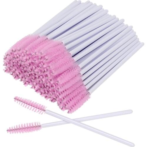 High Quality 200pcs Hot White&Pink Disposble Eyelash Brush Mascara Wands Makeup Cosmetic Tool Wholesale Retail