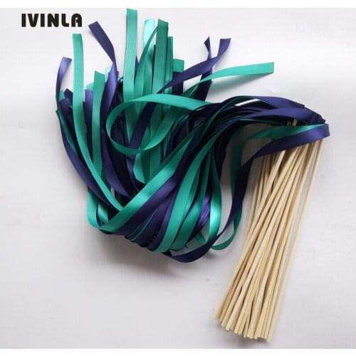 50pcs/lot Navy and green wedding ribbon wands without bell for wedding party