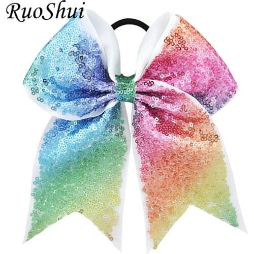 7 Inch Sequin Cheerleading Hair Bow Glitter Grosgrain Ribbon Bows Elastic Band Ponytail Hair Holder For Girls/Women Accessories