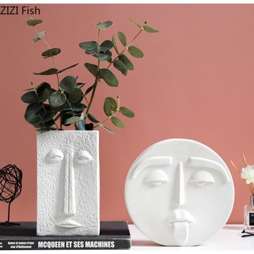 White Ceramic Vase Decoration Human Face Vase Desktop Decoration Dried Flowers Nordic Home Living Room Decoration Crafts Vase
