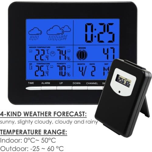 Wireless Weather Station with 2 Sensors Multiple Display DCF RCC Barometer Humidity Temperature Outdoor Indoor Meter