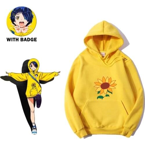 Wonder Egg Priority Ai Kawaii Hoodie Women Aesthetic Sun Flower Pocket Same Paragraph Sweatshirt Anime Cosplay Yellow Clothes
