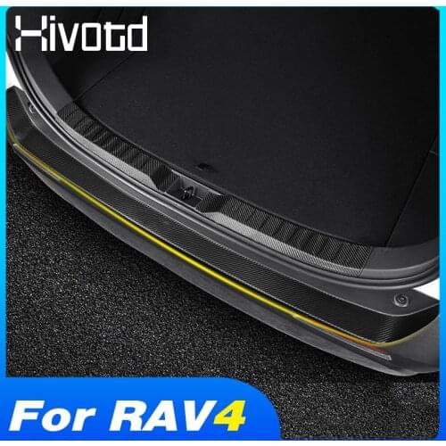 For Toyota Rav4 2019 2020 2021Accessories Car Trunk Door Sill Scuff Plates Cover Carbon Fibe Leather Interior Decoration Sticker