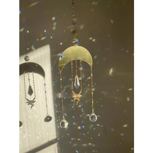 Handmade Fairy Dancing Under Moon Stars Sun Catcher Fairy Realm Celestial Gold Witchcraft Boho Decor Witchy Crystal Sun Catchers