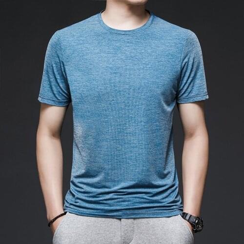 Summer new short sleeve round neck t-shirt mens sports leisure T-shirt comfortable high elastic breathable top middle aged