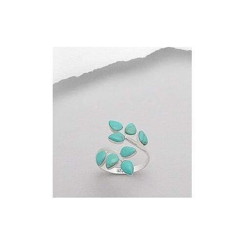 Fashion Woman Ring Elegant Luxury Leaf Shape Turquoise Jewelry Wedding Engagement Party Ring Anniversary Birthday Gift Size 5-11