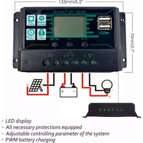 10-100A Solar Charge Controller Solar Panel Controller with Dual USB Solar Regulator 12V/24V MPPT/PWM Auto Paremeter Adjustable
