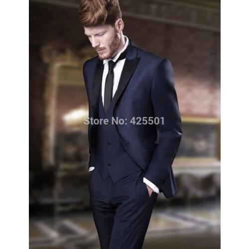 Jackets+vest+Pants+tie) 2020 New Arrival Navy Blue Men Suit Groom Mens Slim Fit Business Wedding Suit Men Custom Made Tuxedo
