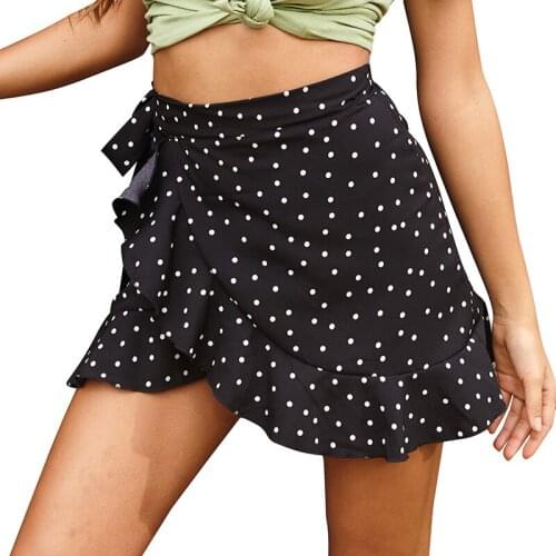 Mini Skirts 2021 Summer Women New Causal Fashion Floral Dots Print Short Skirts Ruffles Vintage High Waist Skirt A-Line Skirt