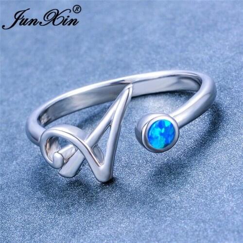 Minimalist Letter A Open Rings For Women White Gold Rose Gold Color Round Blue White Fire Opal Ring Stacking Thin Ring Jewelry