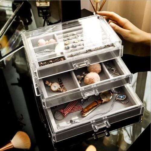 3 Drawers Jewelry Storage box Flannelette Tray Ring Neck Lace Organizer Multifunctional Case