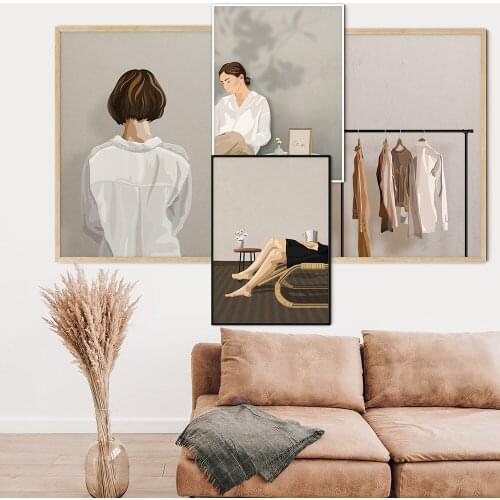 Fashion Illustration Wall Art Relax Female Print Minimalist Woman Poster Canvas Art Girl Wall Picture Painting Modern Home Decor
