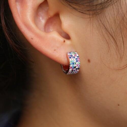 Rose gold color fashion jewelry Bohemia Boho colorful cz micro pave cubic zirconia Huggie hoop earring women gift