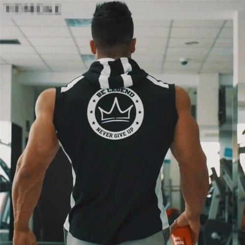 2019 Men Gyms Hoodies Cotton Men Sleeveless Sporting Workout Fitness fashion Jogger Casual Sports clothes Hooded Sweatshirt Tops