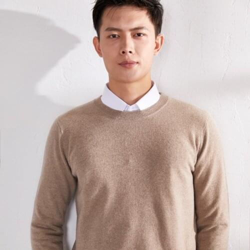 Men Oneck Jumpers 100% Pure Wool Knitting Sweaters 2020 New Arrival Solid color Long sleeve Pullovers Male 10Colors Clothes