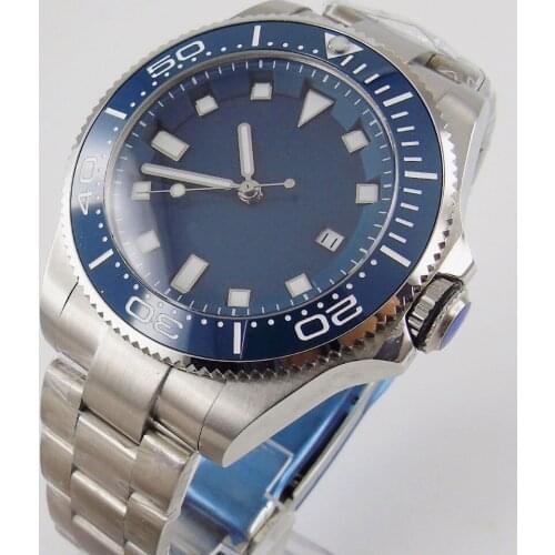 43mm Blue Mechanical Men Watch Sapphire Glass Steel Band MIYOTA Movement Sapphire Glass Wristwatch