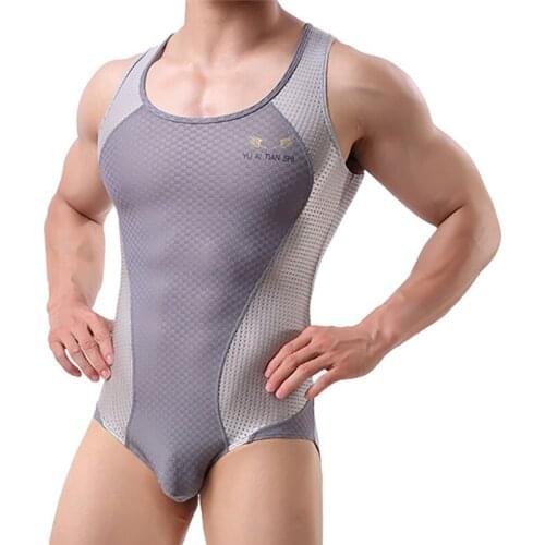 Men Undershirt Leotard Mesh Fitness Tight Shapeswear Bodysuit Wrestling Singlet Jumpsuit Corset Swimwear Bugle Pouch Underwear