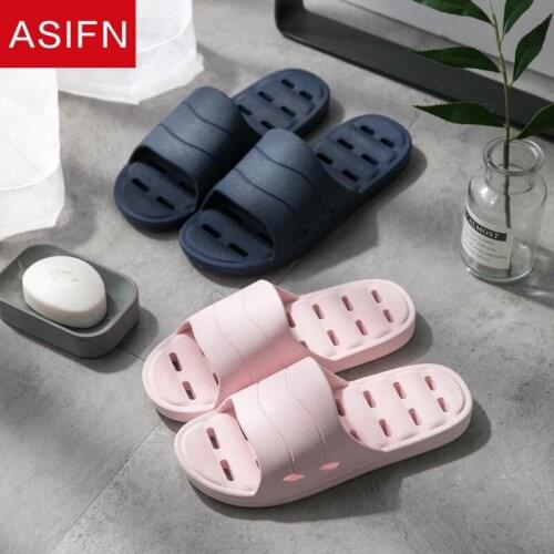ASIFN Bathroom Women Slippers Soft Bottom Comfortable Hollow Slides Non-slip Couple Diamond-shaped Home Mules Women Men Shoes