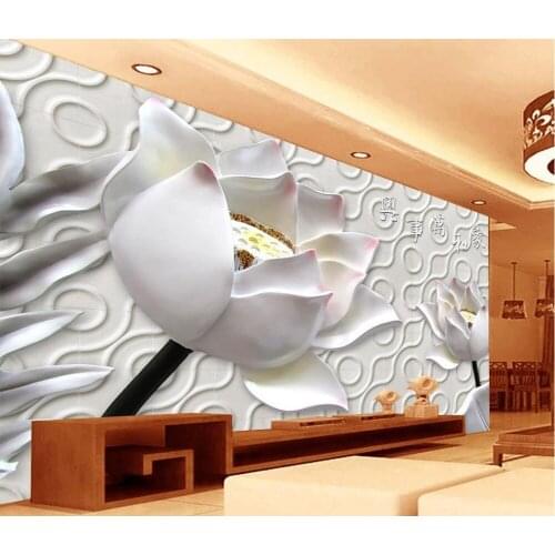Chinese style lotus wall carvings TV 3d wallpaper flower 3d stereoscopic wallpaper 3d mural wallpaper