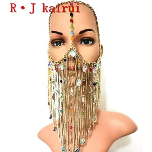 New Fashion RJH024 Gold Chains Colorful Beads Heads Layers Custome Head Chains Jewelry Costume Jewelry