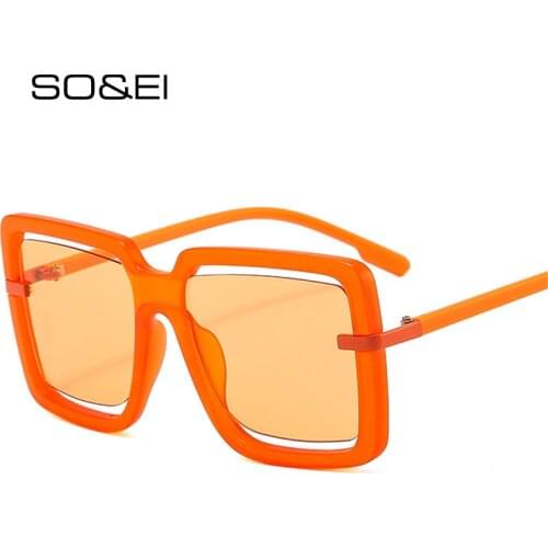 SO&EI Fashion Oversized Square Sunglasses Women Retro Hollow Ocean Lens Eyewear Shades UV400 Men Orange Pink Sun Glasses