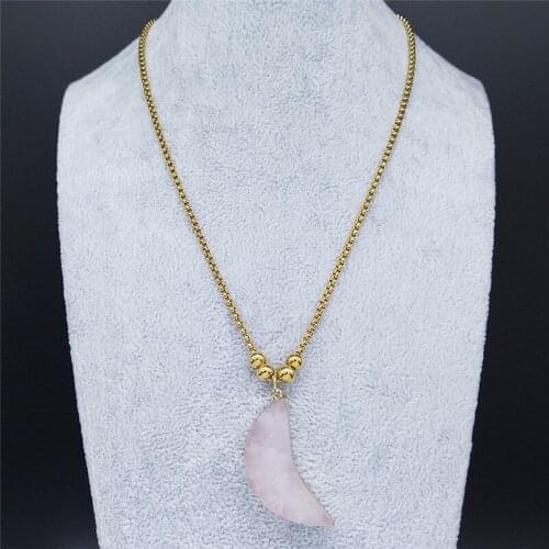 Pink Crystal Stainless Steel Chain Necklace Women Gold Color Necklaces Pendants Jewelry acero inoxidable joyeria mujer ND8S04