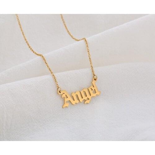 Personalised Name Angel Old English Necklace Stainless Steel Letter Pendants Necklace Jewelry For Women