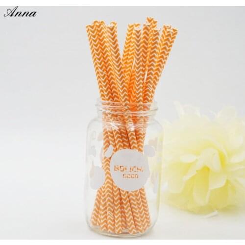25pcs Paper Drinking Straws Stripe orange Party Wedding Decoration Kids Birthday Baby Shower Christmas Supplies