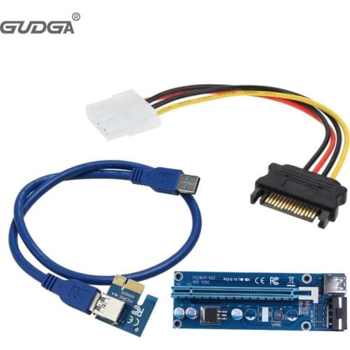 Right interface direction 60cm PCI-E PCI Express 1x to 16x Riser card USB3.0 Extender cable with Sata to 4Pin Power Supply cable