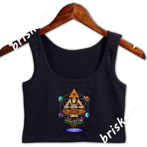 Psychedelic Mushrooms Illuminati Pyramid Crop Top Custom Fashion Cute Natural Spring Original Crop Top Crew Neck Vest