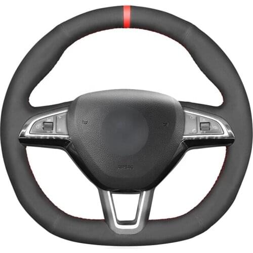 Hand-stitched Black Suede Car Steering Wheel Cover For Skoda Octavia RS Citigo Fabia Scala Karoq Kodiaq Citijet Superb 2015-2019