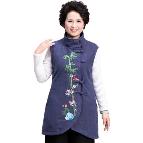 Shanghai Story Autumn Winter Bamboo Embroidery Chinese Traditional Top Womens Vest