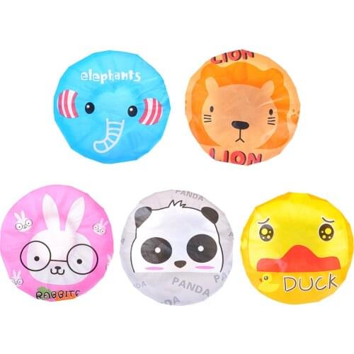 One Piece Cute Shower Cap Satin Waterproof Cartoon PVC Bathing Hat Lovely Practical Shower Hat for Children Kids Baby