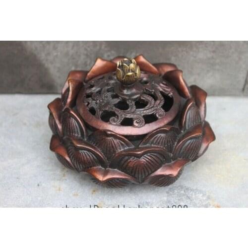 Tibet Bronze Copper Buddha Hall lotus flower Bowl incense burner Censer