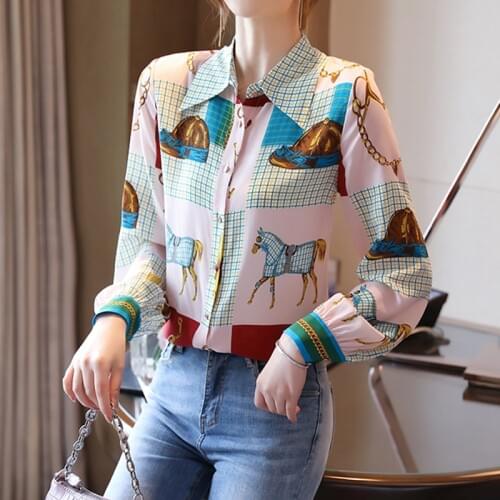 France style Fashion Women Blouses printing shirts 2020 Spring Autumn Blouse Long sleeve turn-down collar Tops Blusas Mujer
