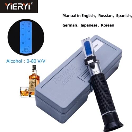 Yieryi Handhend Alcohol Concentration Detector Of Liquor Alcohol Meter Refractometer 0-80% v/v Alcoholometer Oenometer With Box