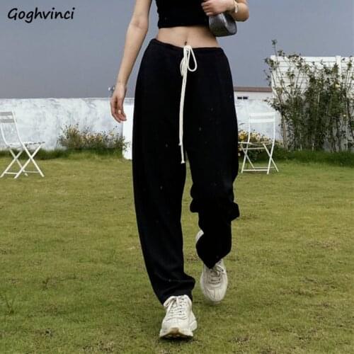 Pants Women Drawstring All-match Black Casual Korean Loose Wide Leg Oversize Capris Baggies Summer Ins Trendy Streetwear Pockets