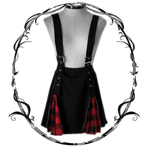 2 Way Womens Cool Japanese Harajuku Punk Jumper Skirt Zipper Suspender Overall Skirt Red Plaid Check Gothic Style Limited