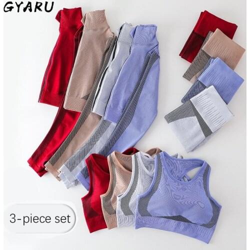 GYARU 2/3PCS Seamless Women Yoga Set Workout Sportswear Clothing Fitness Long Sleeve Crop Top High Waist Leggings Sports