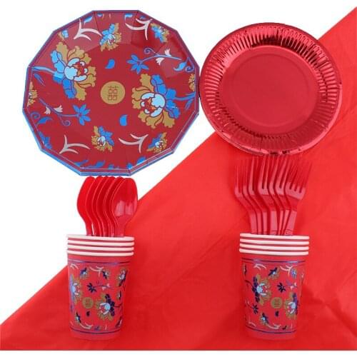 43Pc/Set Blue Leaf Peony Theme Disposable Tableware Baby Birthday Decoration Shower Plate Cups Napkin Forks Spoon Party Supplies