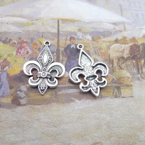 5pieces/lot 23*33mm fleur de lis charm Antique silver color Metal Pendant Bracelet Key chain Accessory for jewelry making