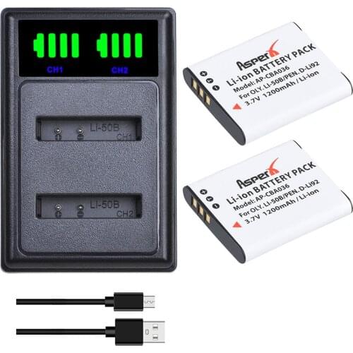 2Pcs Li-50B D-Li92 Batteries + LED Dual Charger with Type C Port for Olympus u6010 u6020 for Pentax XZ-1 SP-800UZ D-Li92 DLi92